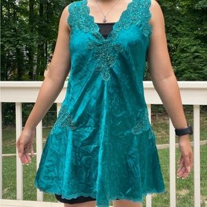 RARE Vintage 70’s Victoria’s Secret Gold Label Turquoise Swinger Slip Dress